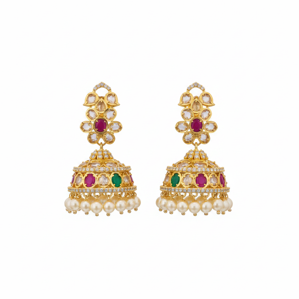 Gold Kundan Pearl Jhumka –