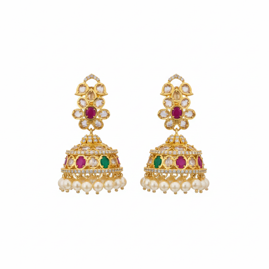 Gold Kundan Pearl Jhumka –