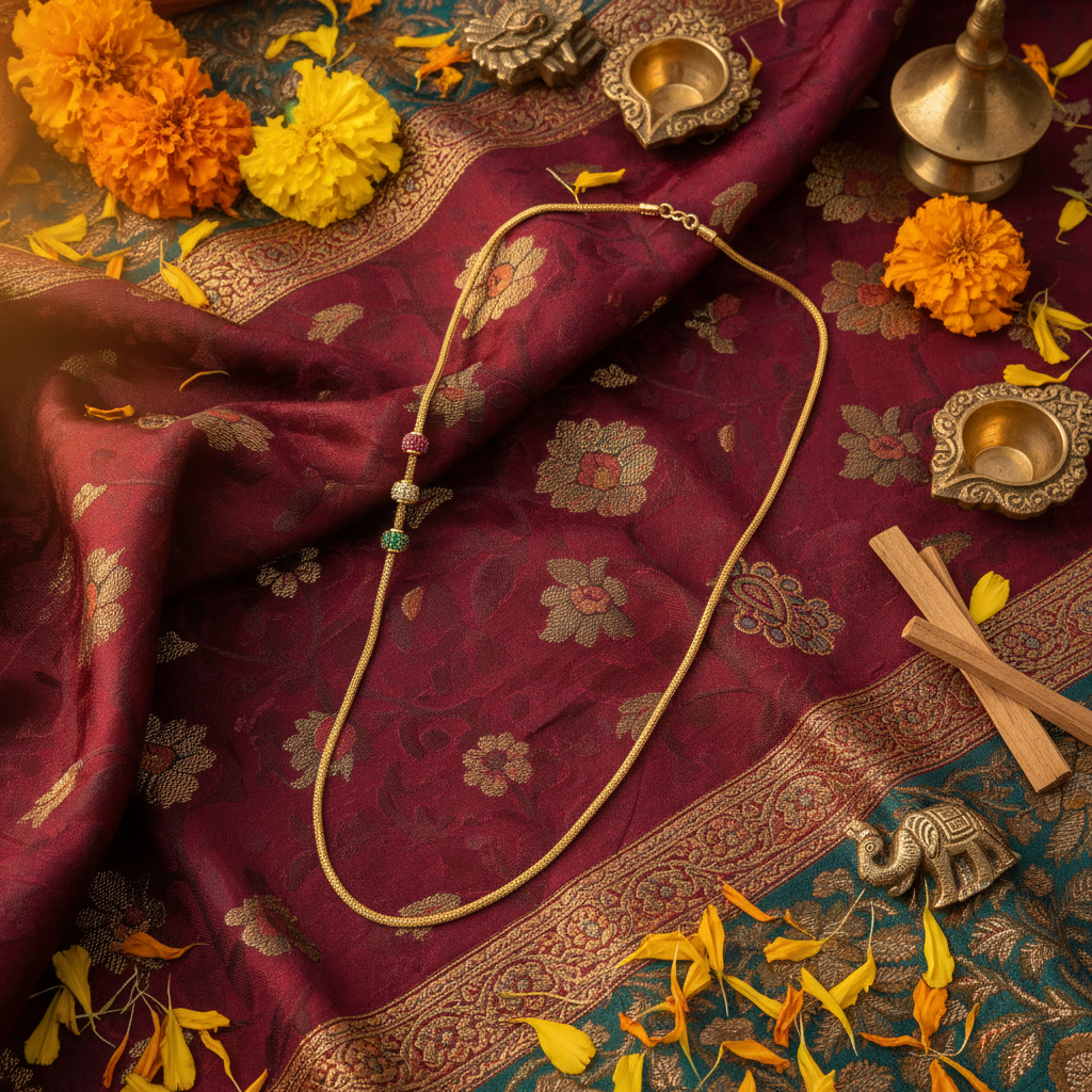 Gold Mesh Necklace – Flat Lay Cultural Context