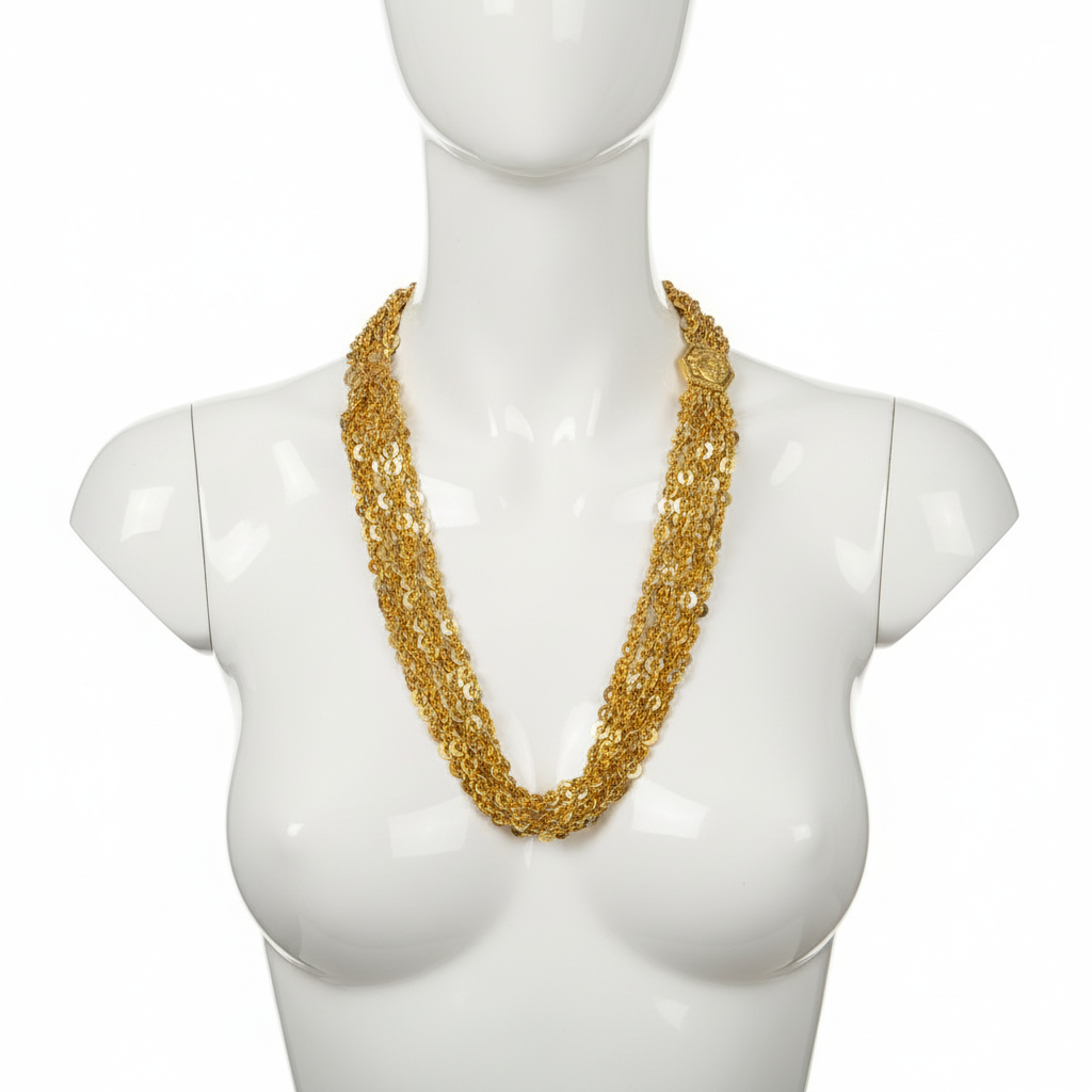 Gold Multi-Strand Coin Necklace on Mannequin