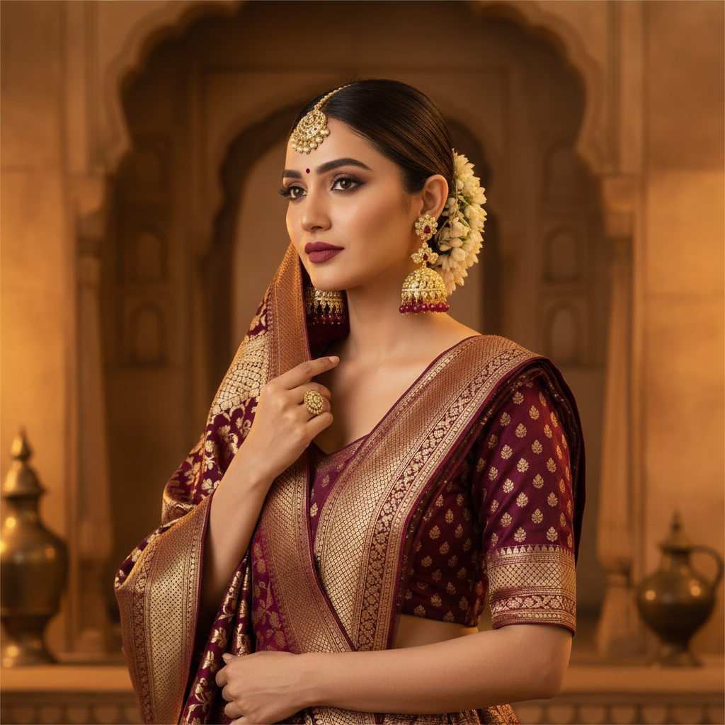 Gold Polki Ruby Dome Jhumka – Lifestyle Model