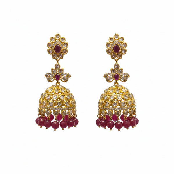 Gold Polki Ruby Dome Jhumka – 