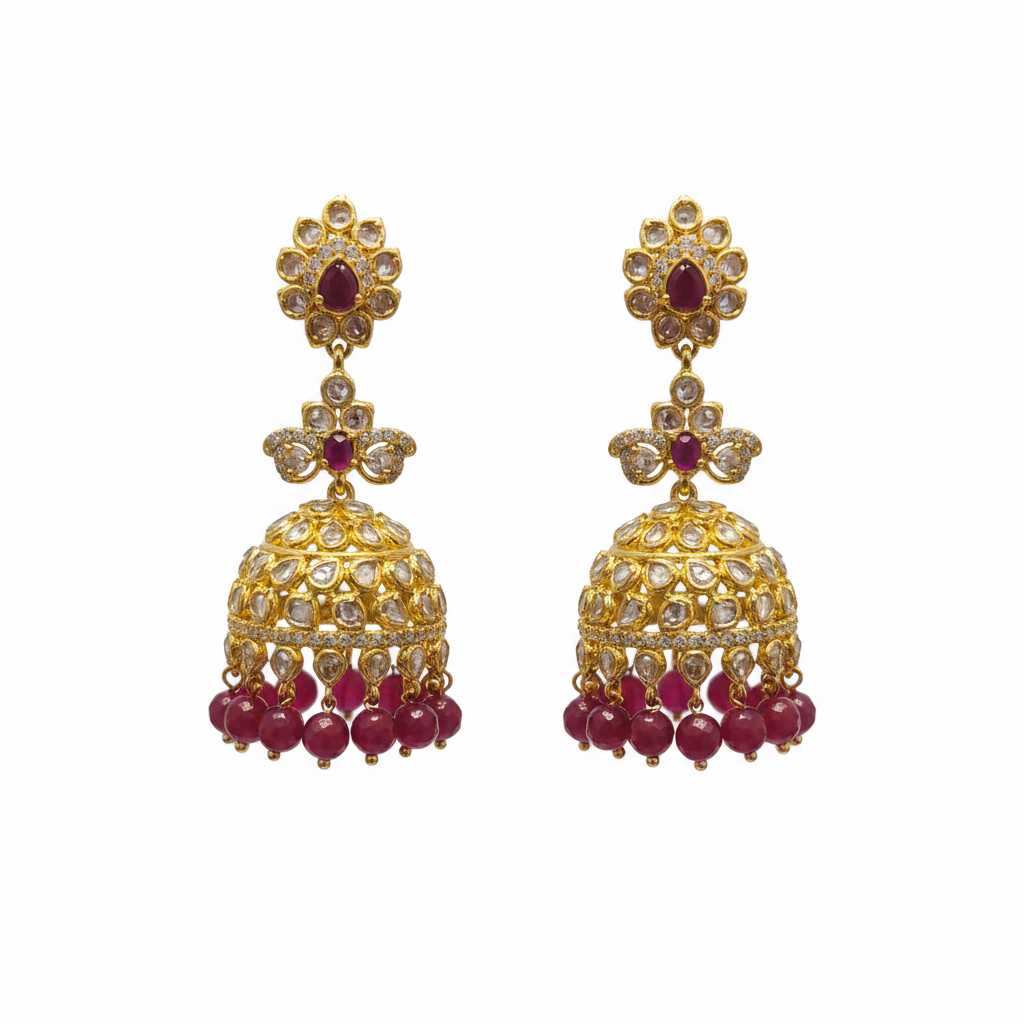 Gold Polki Ruby Dome Jhumka – 