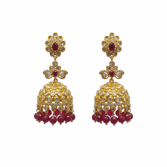 Gold Polki Ruby Dome Jhumka – 