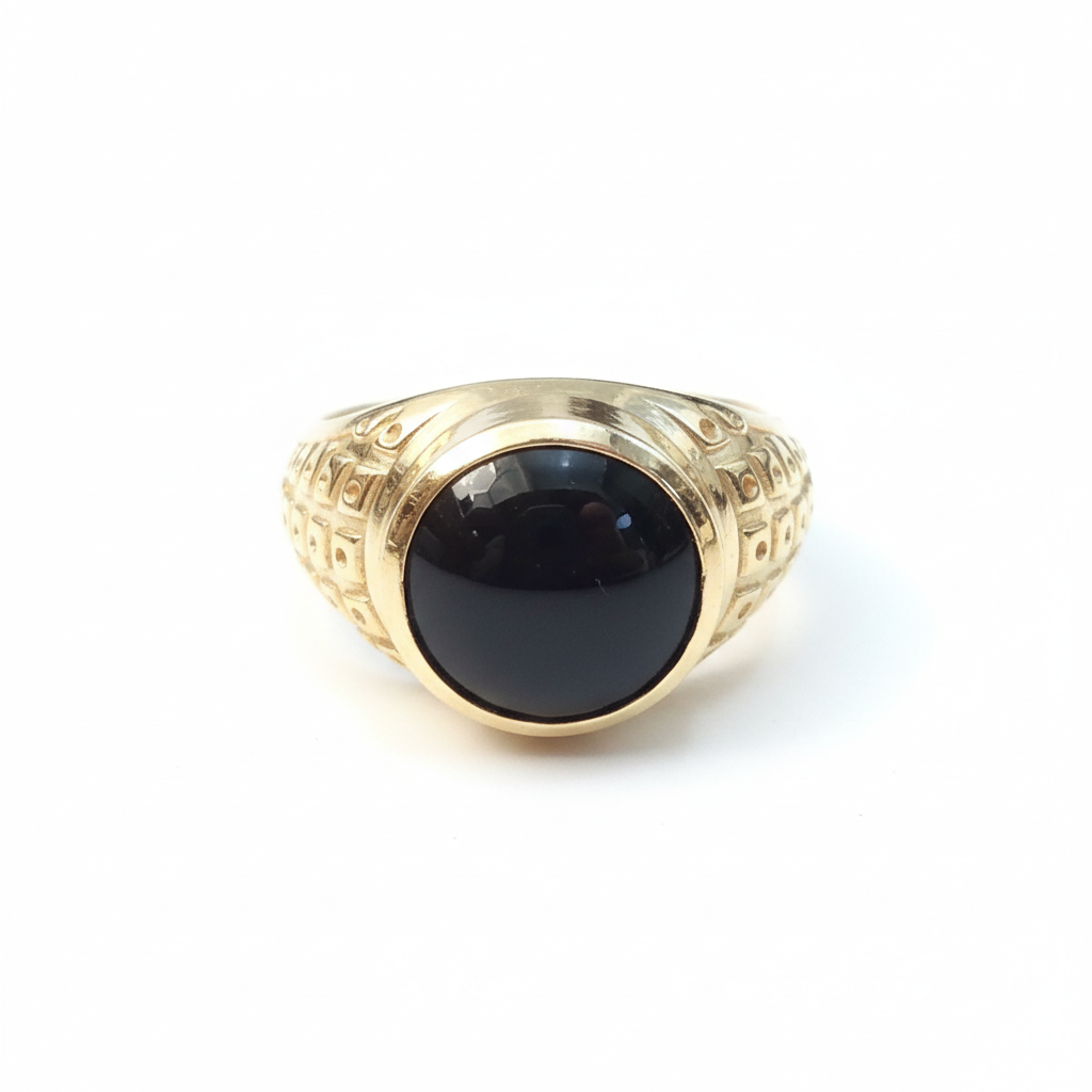 Gold Ring with Black Stone - Front View