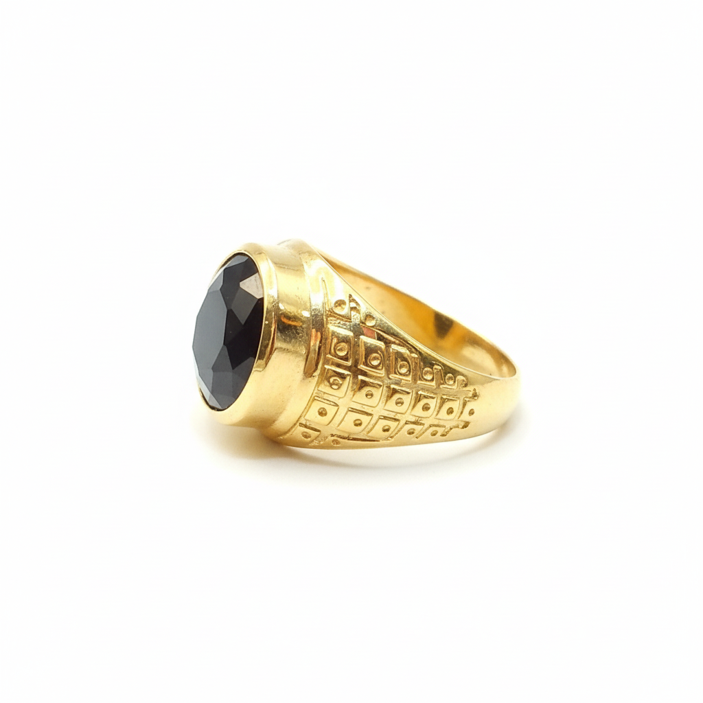 Gold Ring with Black Stone - Side View