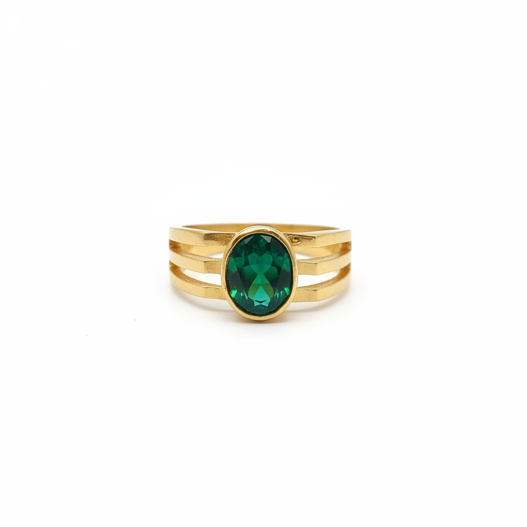 Gold Ring with Emerald Green Stone – White Background