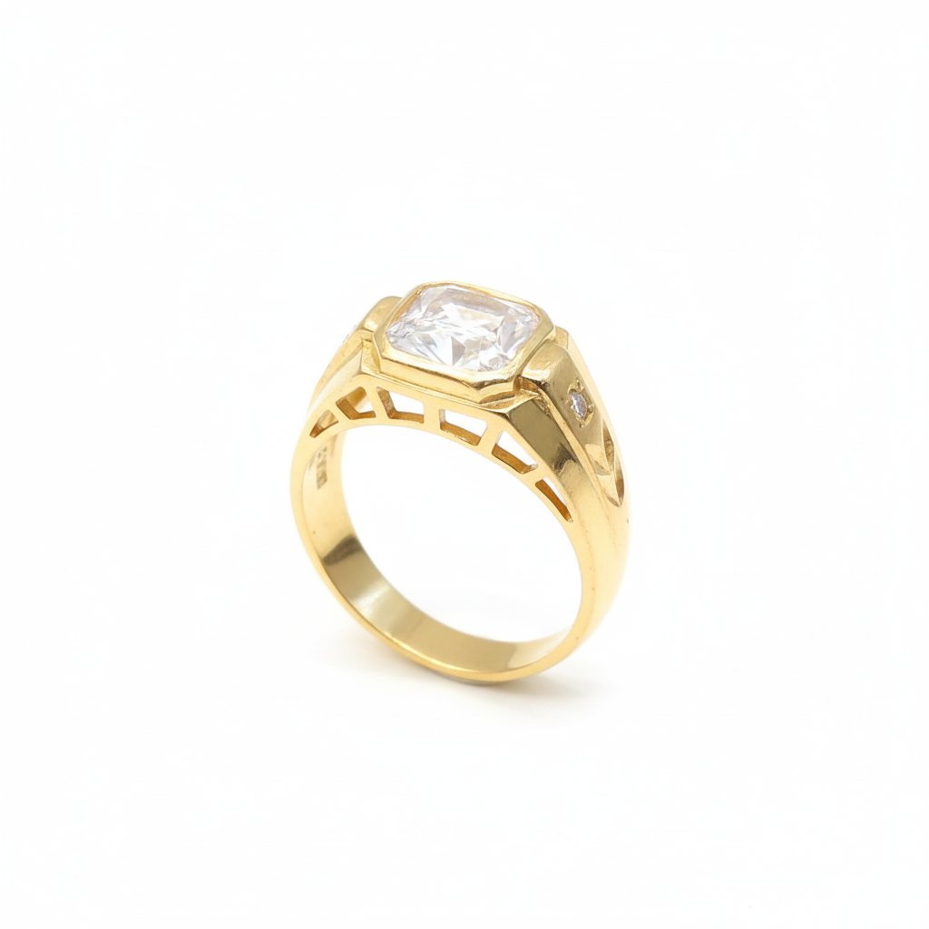 Gold Ring with White Crystal - Side View