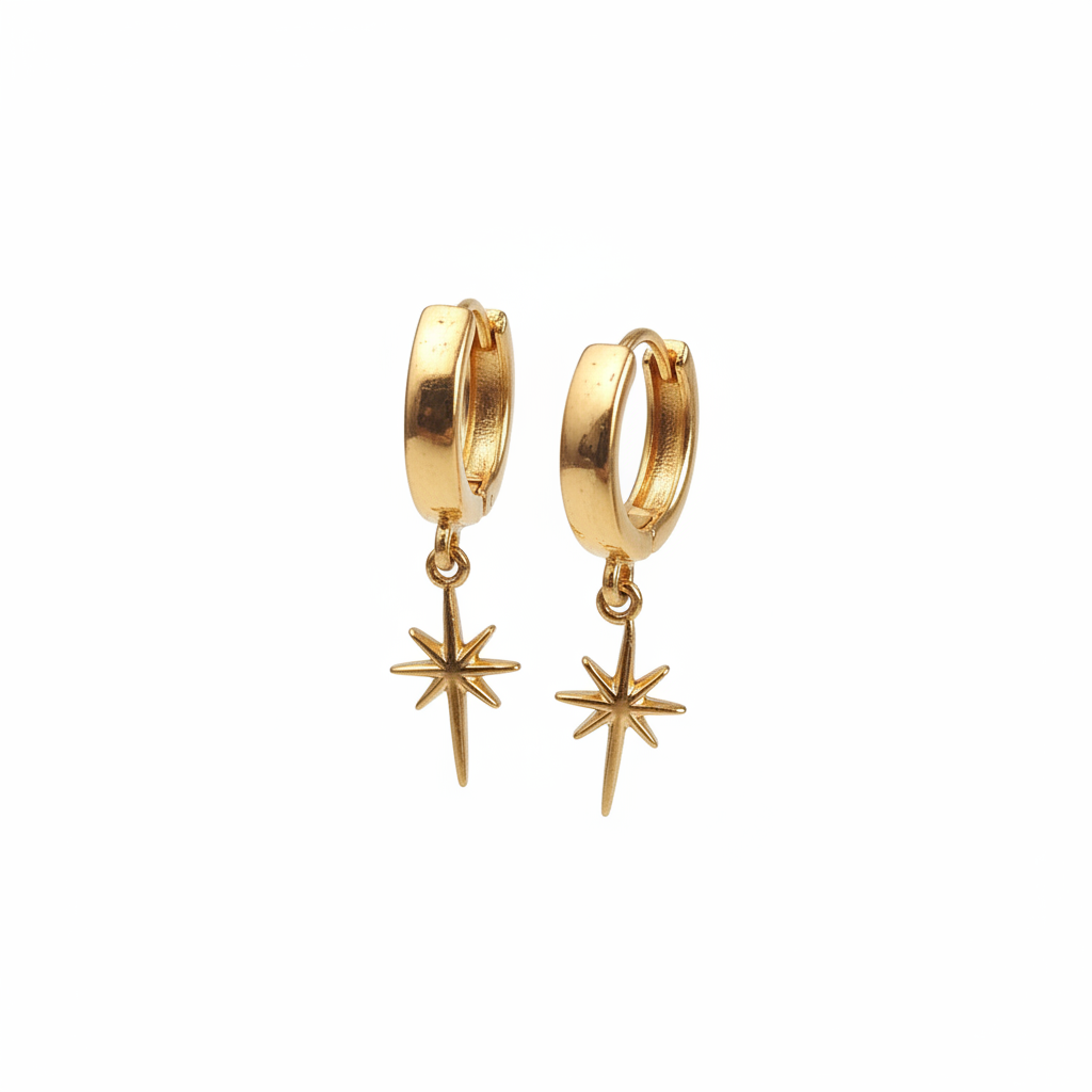 Gold Star Hoop Earrings - White Background
