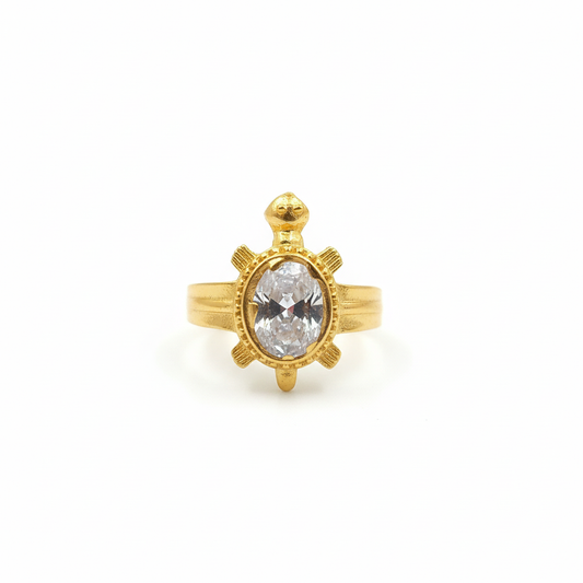 Gold Turtle Ring - White/Clear Stone