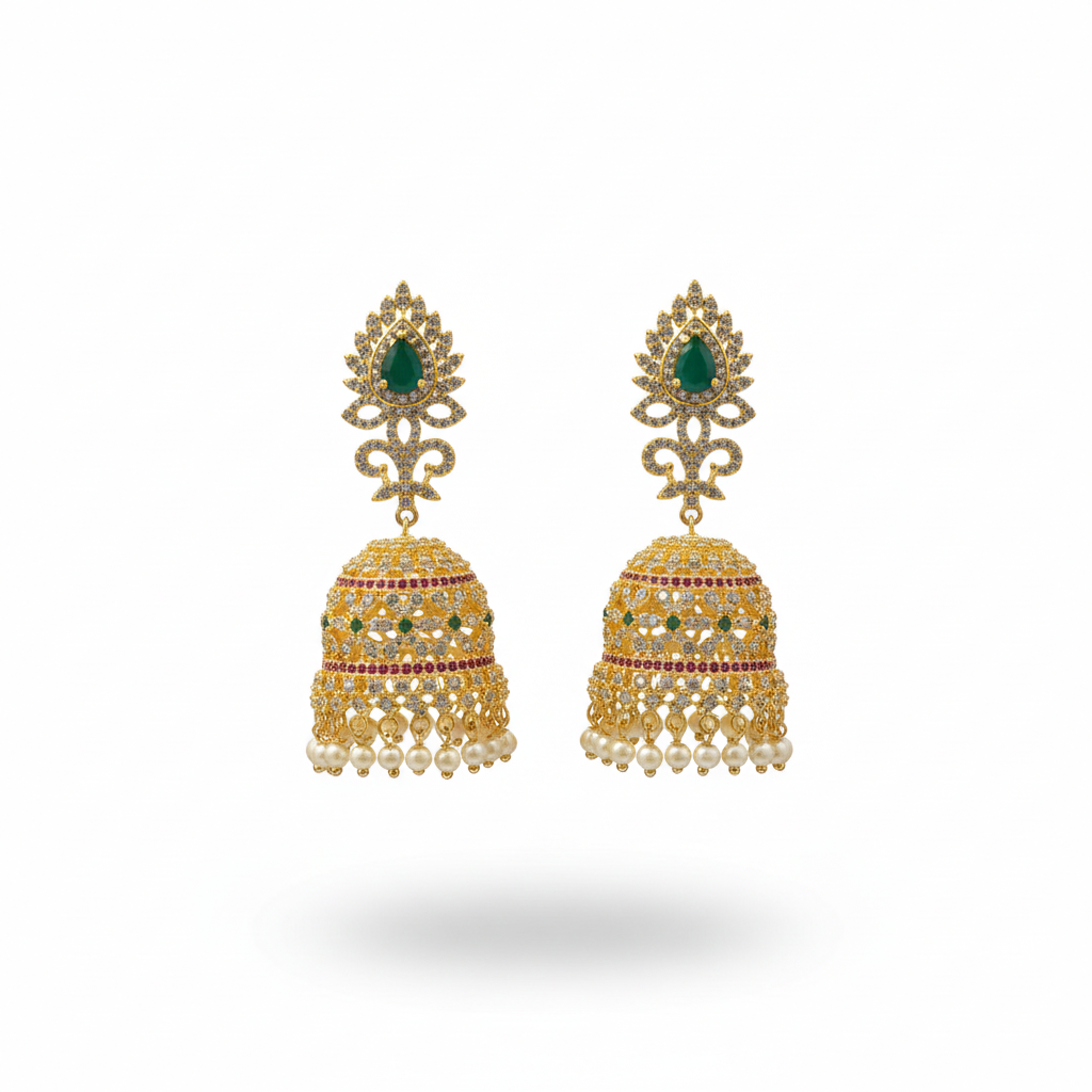 Green stone jhumka - white background