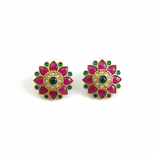 Jadau Kundan Flower Stud Earrings