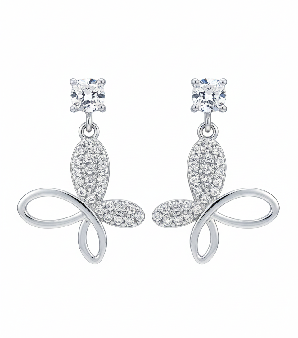 925 Silver Infinity Loop Earrings with Crystal Studs
