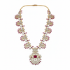 CZ Long Haram Necklace Set - Ruby Red - White Background