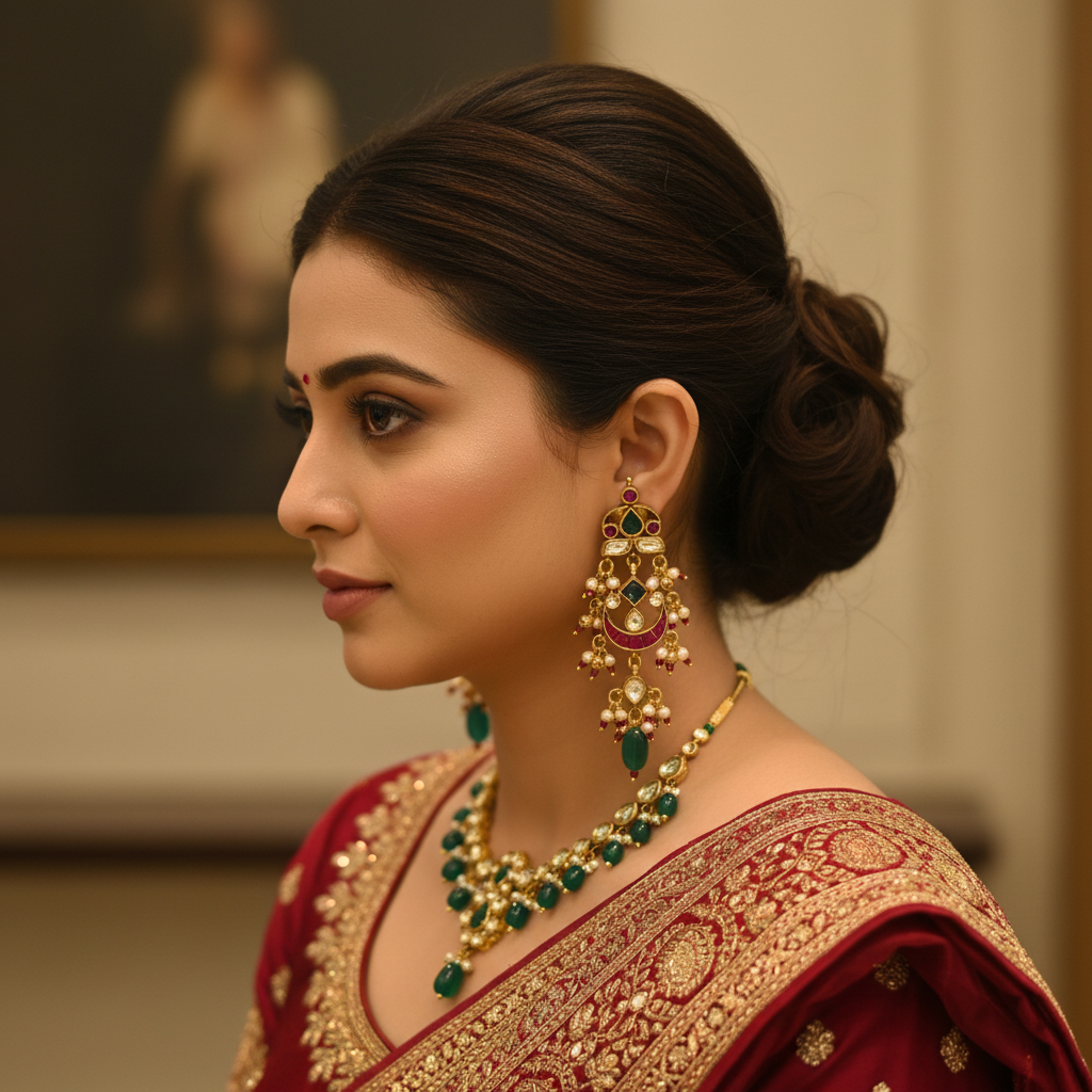 Jadau Kundan Earrings – model wearing earrings