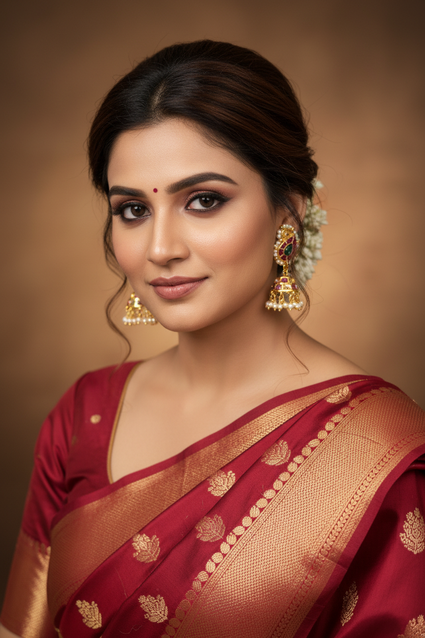 Model wearing Small Kempu Polki Jhumki