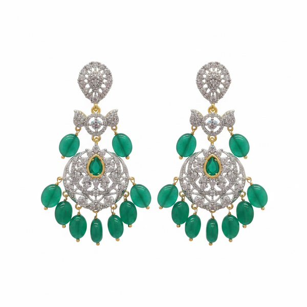 American Diamond Chandbali Earrings - White Background Studio Shot