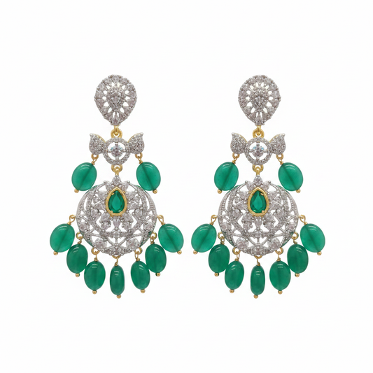 American Diamond Chandbali Earrings - White Background Studio Shot