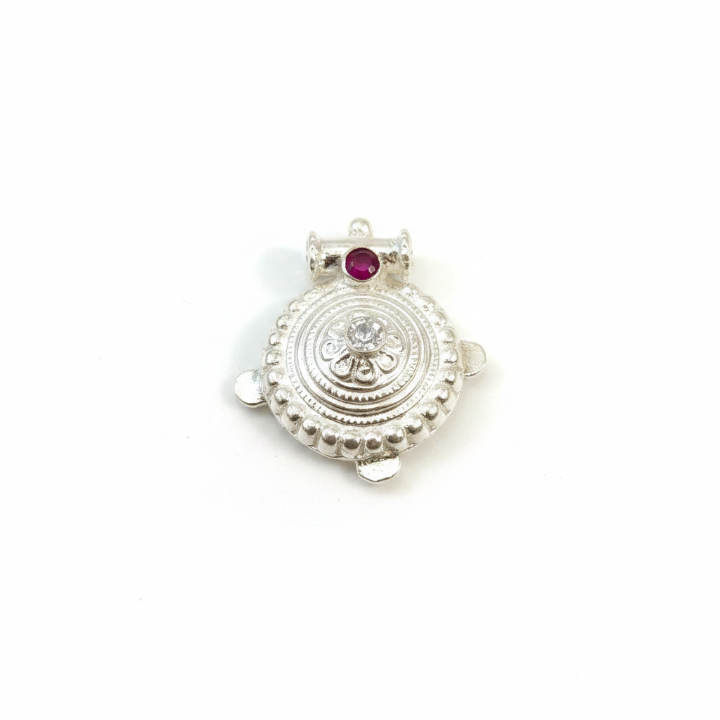Round Engraved Pustal Pendant - White Background