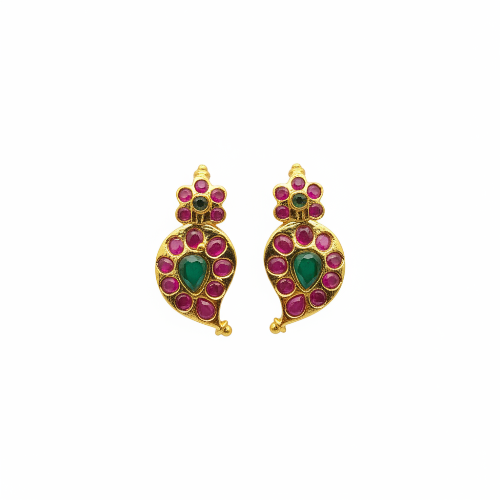 Small Kempu Mango Earrings - White Background