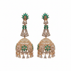 Rose gold CZ long jhumka earrings green - white background clean product shot