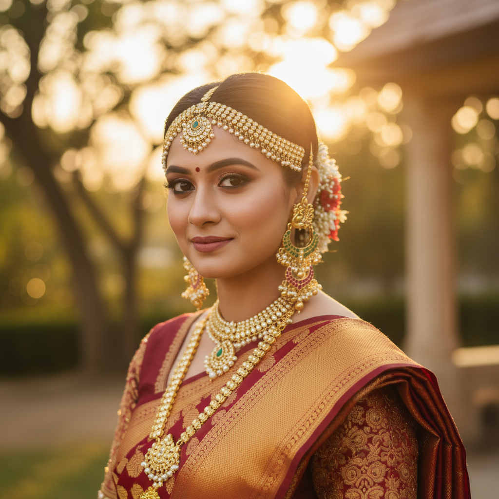 Emerald Ruby Chand Bali Earrings - Bridal Lifestyle Shot