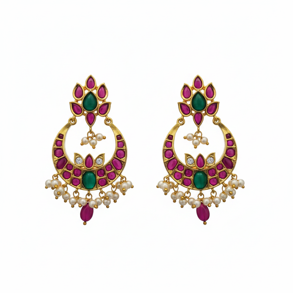 Kempu Chandbali Earrings – white background studio shot