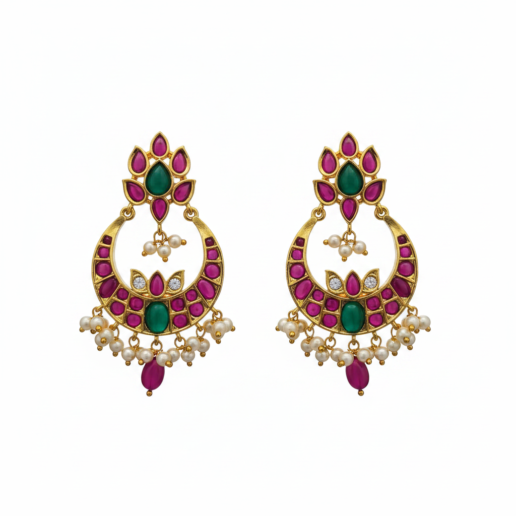 Kempu Chandbali Earrings – white background studio shot