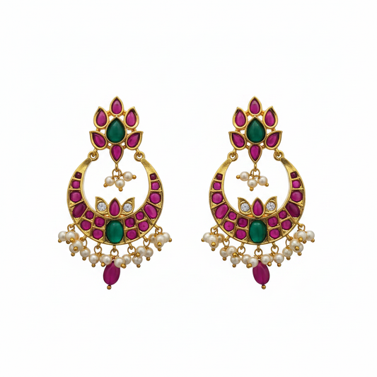 Kempu Chandbali Earrings – white background studio shot