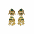 Chandbali Polki Jhumki Green - white background