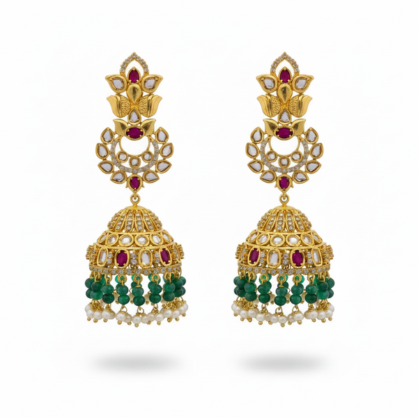 Uncut Diamond Jhumka - Hero White Background