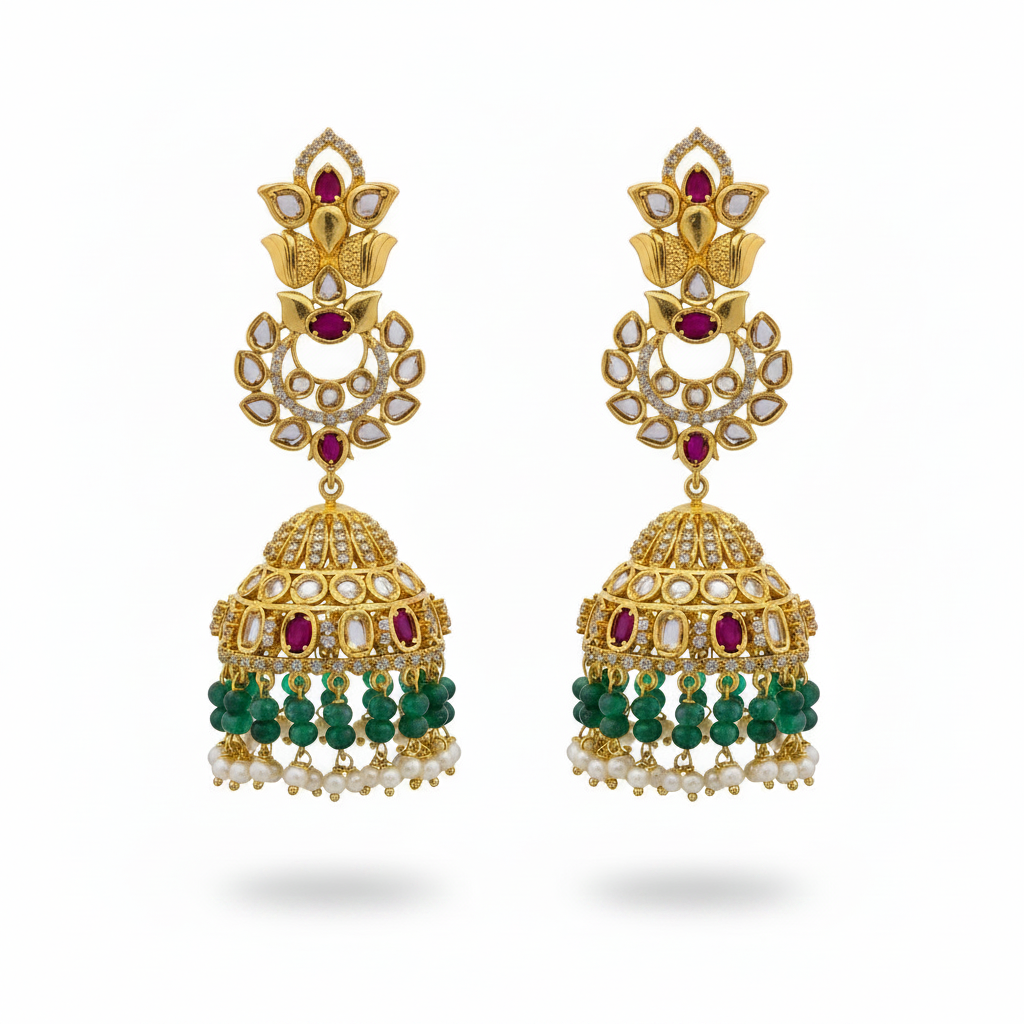Uncut Diamond Jhumka - Hero White Background