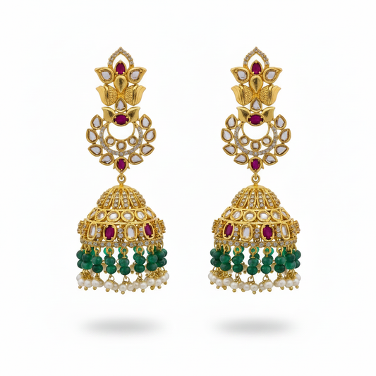 Uncut Diamond Jhumka - Hero White Background