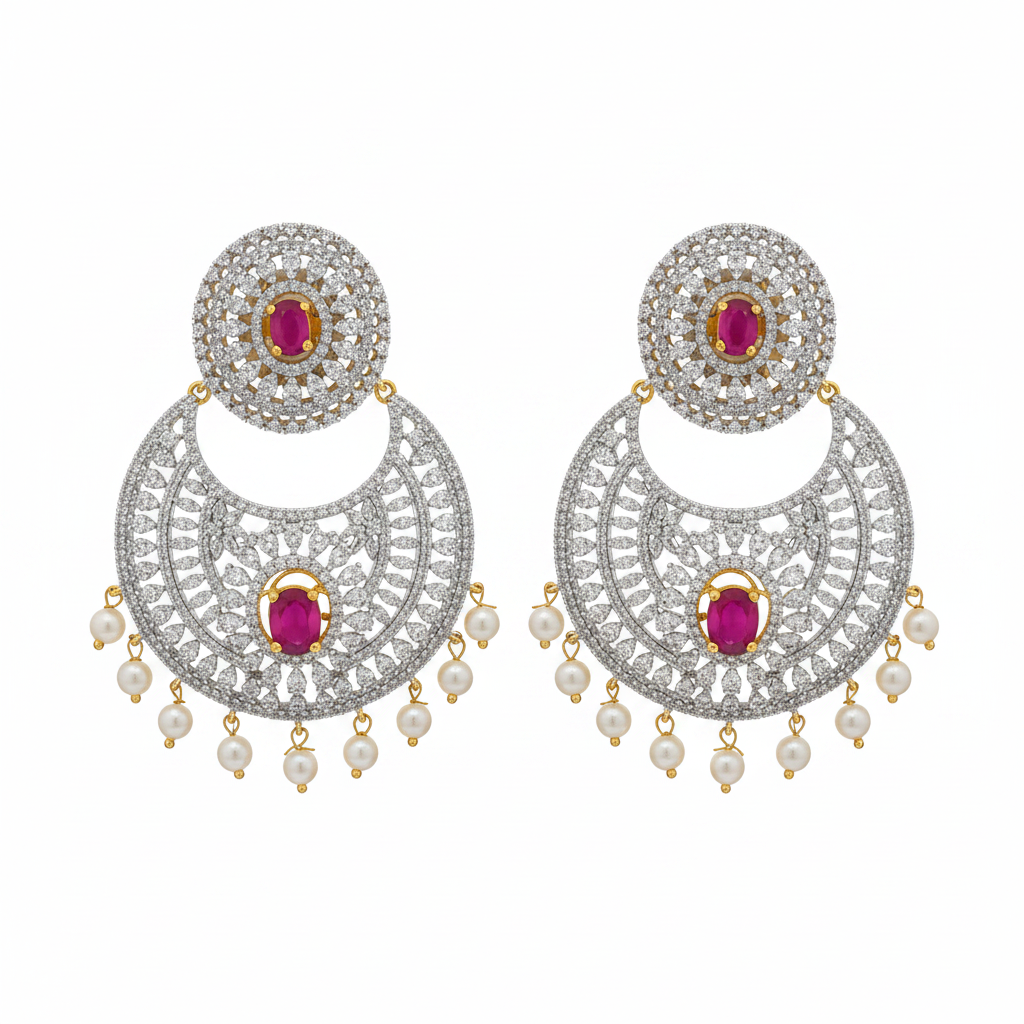 Vaasu Chandbali Earrings flat lay on white background - ASP Fashion Jewellery
