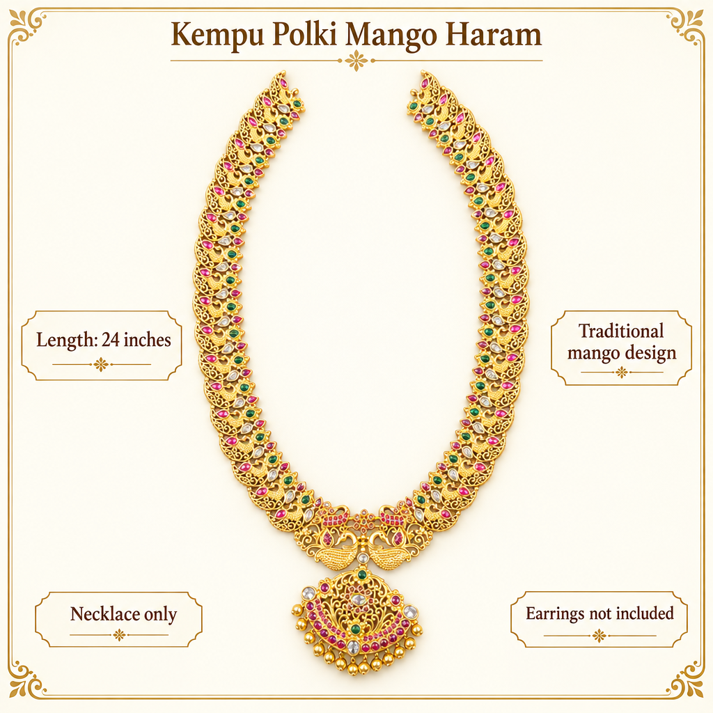 24-inch Kempu Polki mango haram specifications, earrings not included