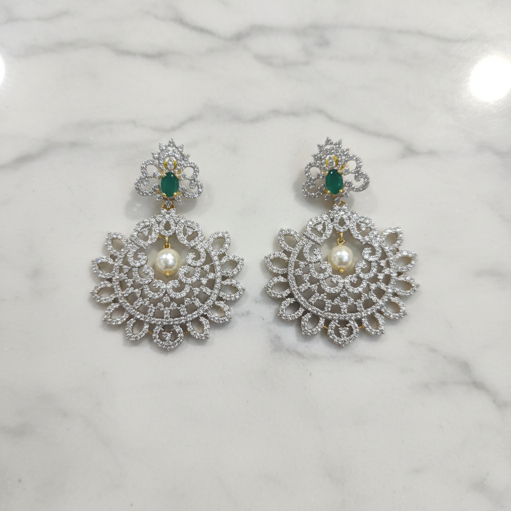 Diamond Chandbali Earrings - Flat Lay Marble