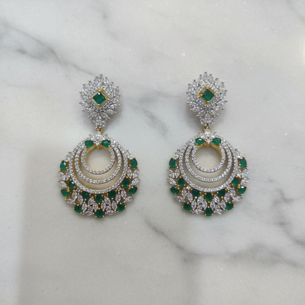 CZ Triple Crescent Chandbali Earrings - Flat Lay Marble