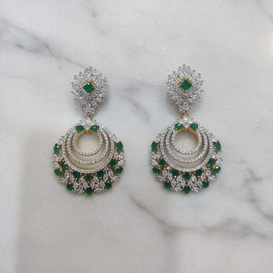 CZ Triple Crescent Chandbali Earrings - Flat Lay Marble
