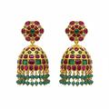 Emerald Kempu Jhumka - Emerald Bead Drops - White Background Hero
