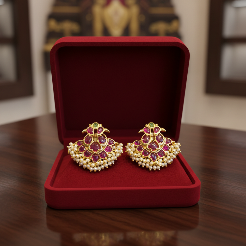 Kempu Gandabherunda Earrings - In Box