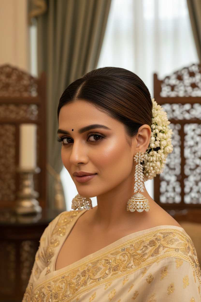 White CZ Jhumka - Model Wear