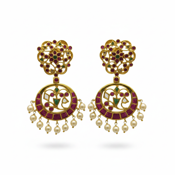 Kempu Chandbali Earrings - White Background