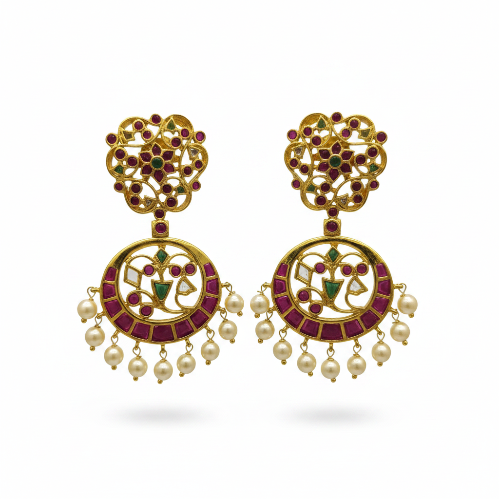 Kempu Chandbali Earrings - White Background