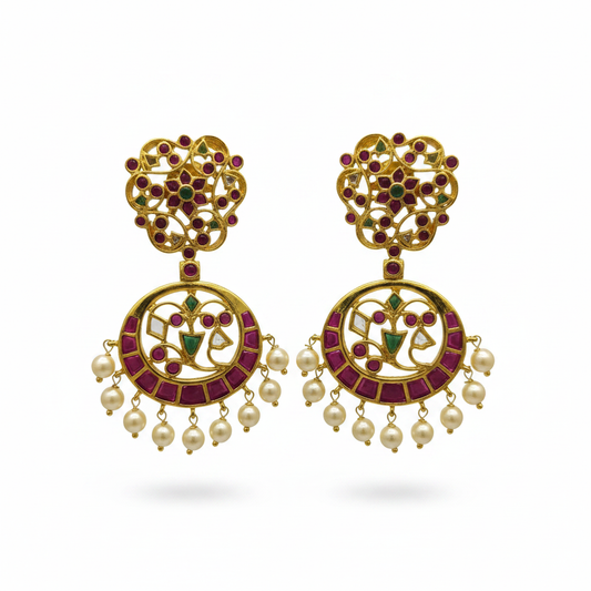 Kempu Chandbali Earrings - White Background