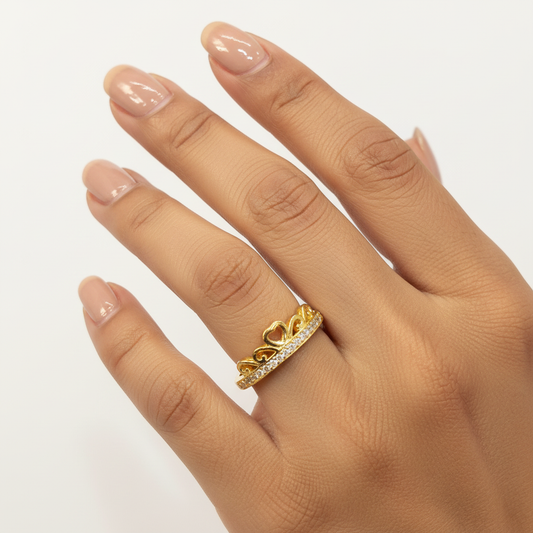 Gold Diamond Crown Tiara Ring - Lifestyle
