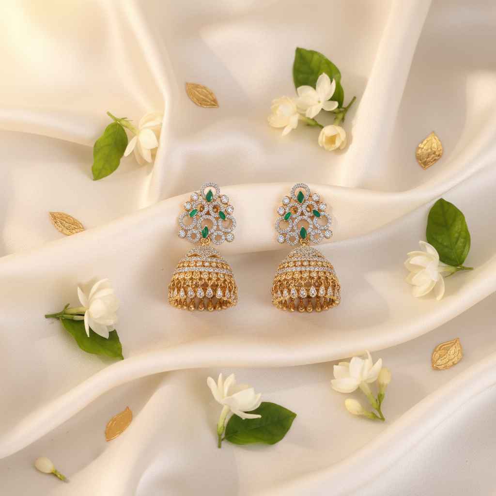 Lifestyle - Diamond Replica Floral Jhumki