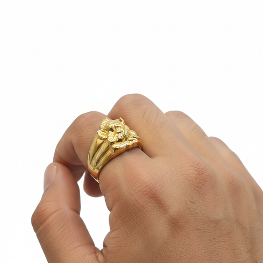 Gold Ganesha on Lotus Ring - Lifestyle