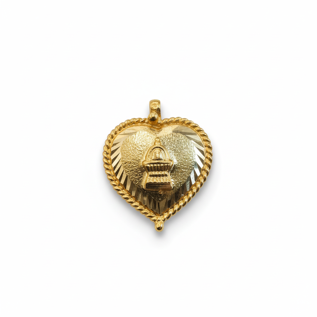 Gold heart temple thali locket on white background