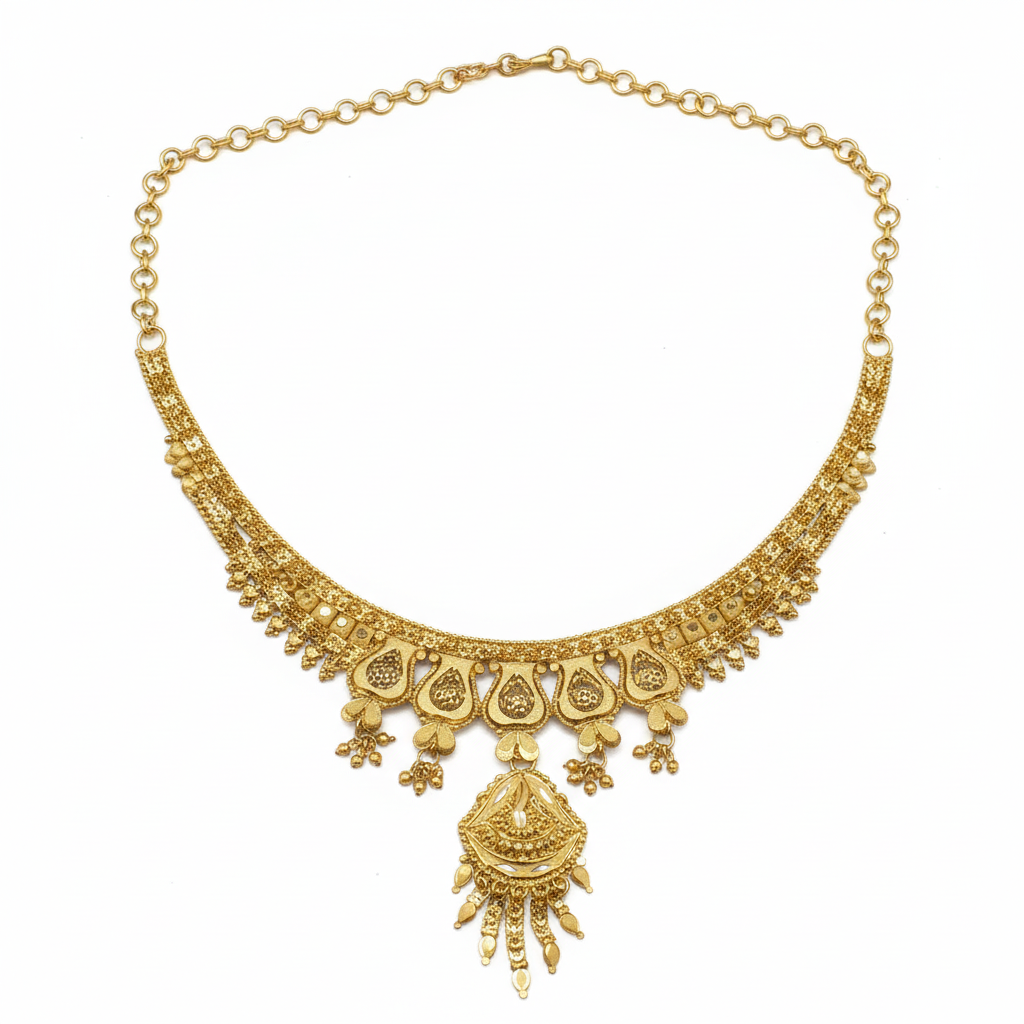 Gold Forming Necklace Set - Peacock and Mango Motif with Matching Earrings