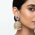 CZ Diamond Jhumka With Pearl Drops - Model Wear White Background